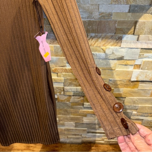 HAUTE MONDE MEDIUM CHIC RIBBED DRESS CHOCOLATE BROWN LS SLENDER FIT MIDI NWT - Picture 8 of 12